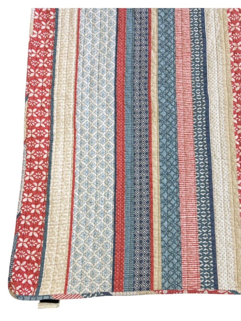 Max Studio Home Full/Double Quilt Red White Blue Striped Patchwork Pillow Shams